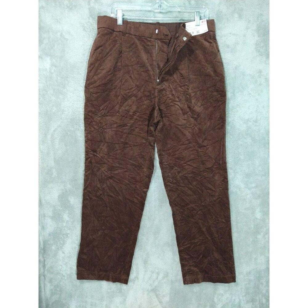 Uniqlo Pants Women Large Brown Corduroy Chino Pleated Wide Leg High Rise